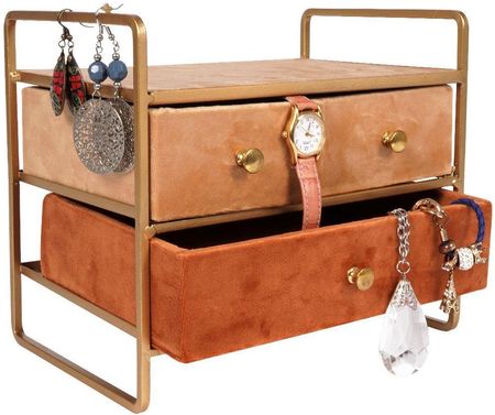 Orion Szkatułka z 3 szufladkami organizer na biżuterię kolczyki pudełko aksamitne glamour 21,5x18,5 cm