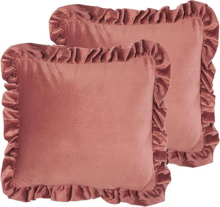 BELIANI Zestaw 2 poduszek dekoracyjnych welurowy 42 x 42 cm z falbankami różowy Kalanchoe