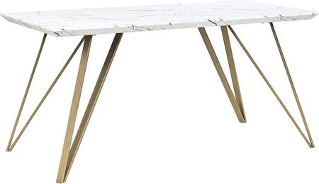 BELIANI Stół do jadalni glamour biały ze złotym blat z efektem marmuru 150x80 cm Molden