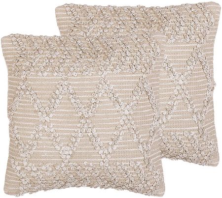 BELIANI 2 poduszki dekoracyjne bawełna ręcznie tkane 45 x 45 cm beżowe Corydalis
