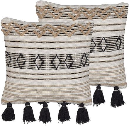 BELIANI 2 poduszki dekoracyjne bawełna ręcznie tkane 45 x 45 cm beżowo-czarne Sambucus