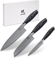 Zdjęcie Shiori zestaw 3 noży ze stali damsaceńskiej Kuro Muro + Santoku + Sifu - Kuźnia Raciborska