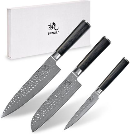 Shiori zestaw 3 noży ze stali damsaceńskiej Kuri Muro + Santoku + Sifu
