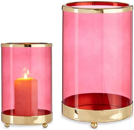 Gift Decor Świeczniki Różowy Złoty Cylinder Metal Szkło (12 2X19 5X12 2 Cm) 248219
