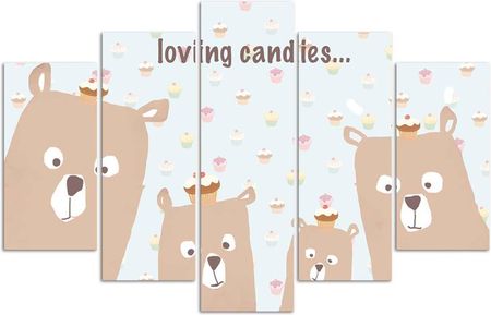 Carogroup Deco Panel Misie Loving Candies 5 Częściowy 150X100 1026049153