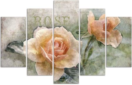 Carogroup Deco Panel Herbaciane Róże Shabby Chic 5 Częściowy 100X70 1026048949