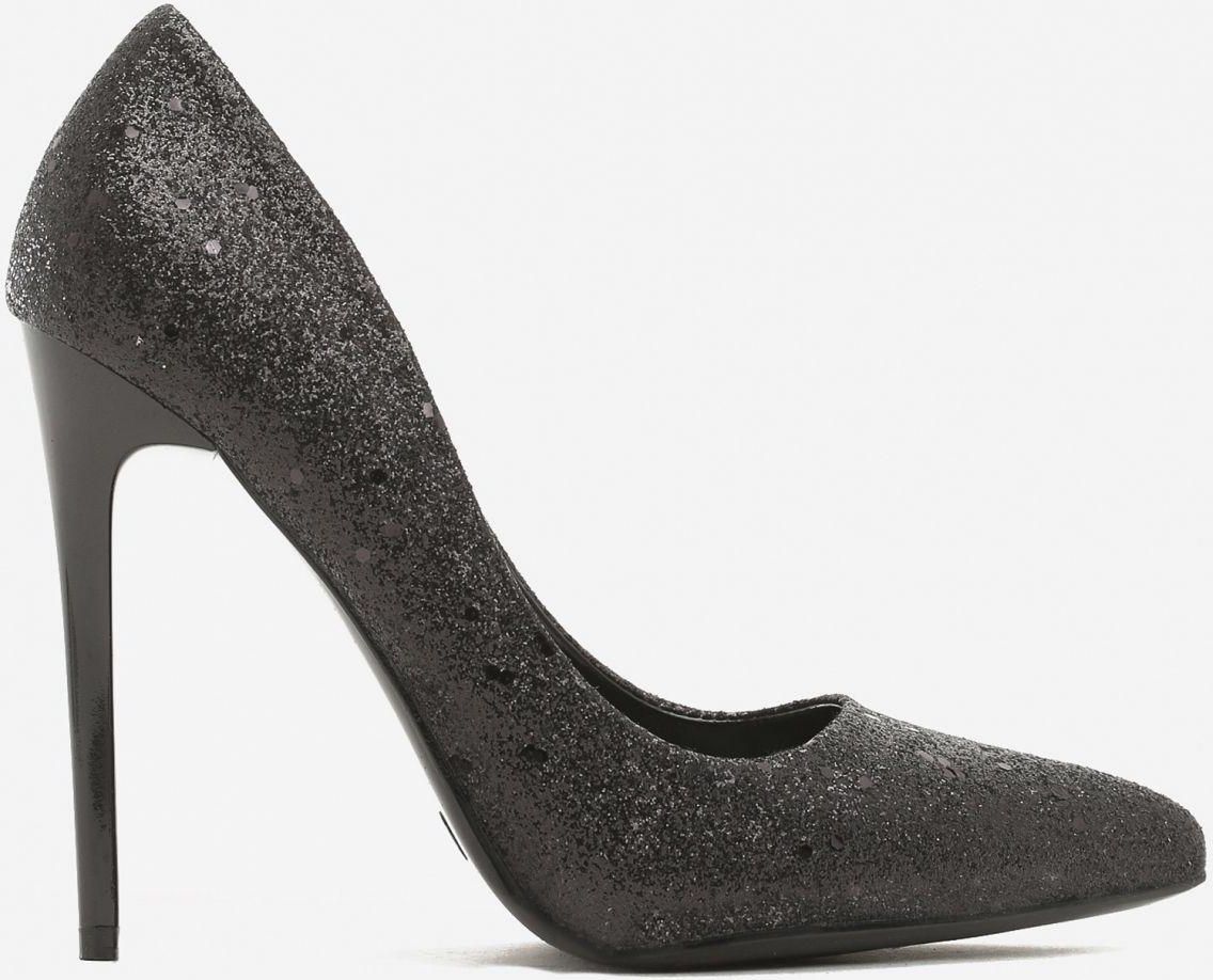 szpilki czarne z brokatem