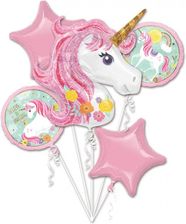 Balony Foliowe Magical Unicorn Girls Białe Różowe 5 Szt