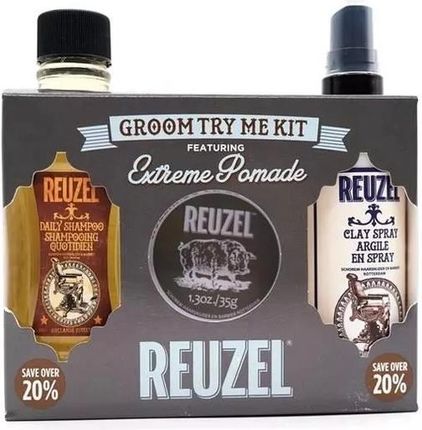 Reuzel Groom Set Daily szampon, Extreme Hold Matte Pomade, Clay Spray
