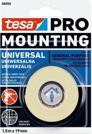 Tesa Dwustronna Taśma Montażowa PRO Mounting uniwersalna 1,5m x 19mm (66958)