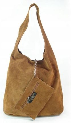 Worek Zamsz Shopper Bag Włoska Skórzana Torba XL A