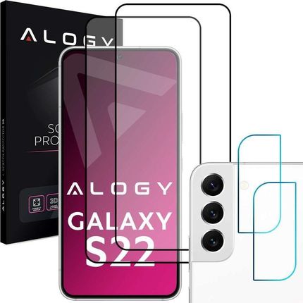 Alogy 2x Szkło Full Glue FC + na obiektyw kamerę do Samsung Galaxy S22