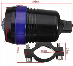 Zdjęcie 1X HALOGEN MOTOCYKLOWY LED U3+WŁĄCZNIK z RINGIEM BLUE - Mszczonów