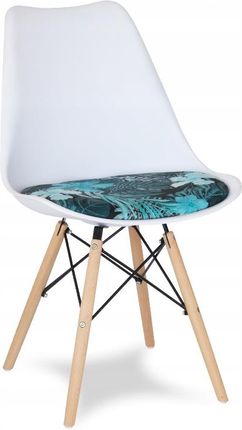 Krzesło Skandynawskie Białe Z Poduszką Liść 053 T2