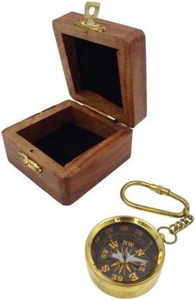 Breloczek - kompas mosiężny - śr, 4cm, NI023A w pudełku z palisandru