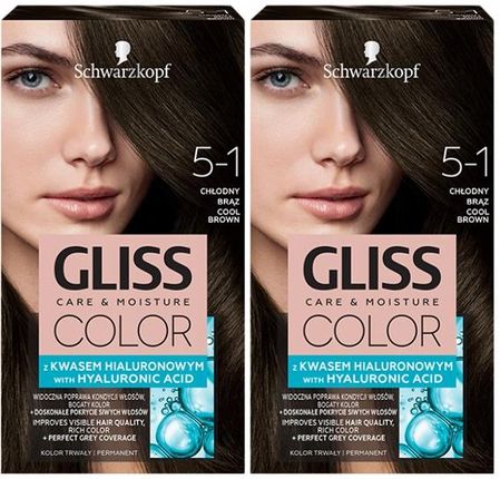 Schwarzkopf Gliss Color Farba do włosów 5-1 Chłodny Brąz x2