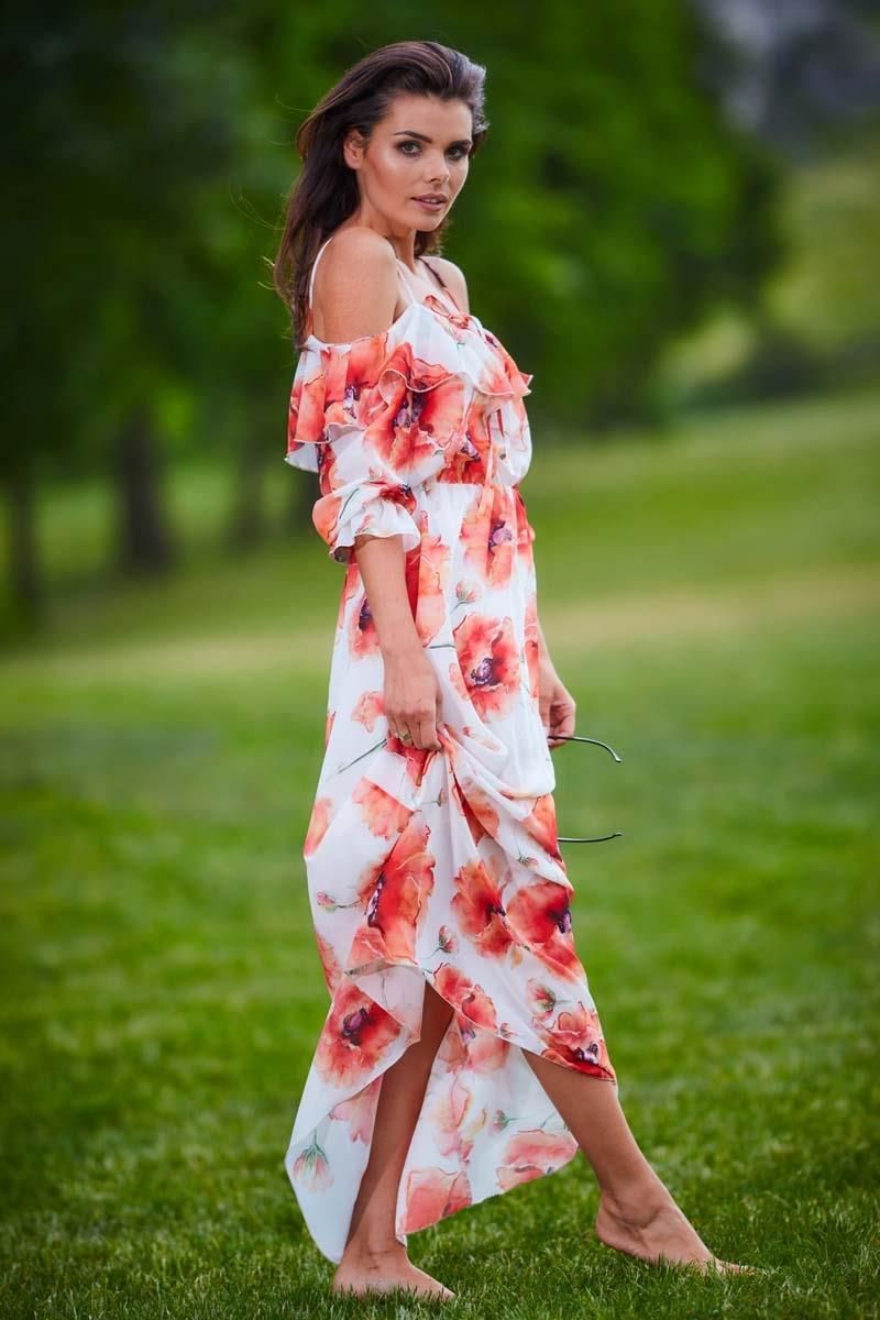 Maxi sukienka hiszpanka w kwiaty – jasna - Ceny i opinie 