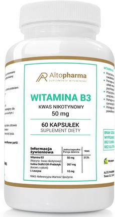 Alto Pharma Niacyna Witamina B3 Pp 50mg Kwas Nikotynowy 60 kaps.