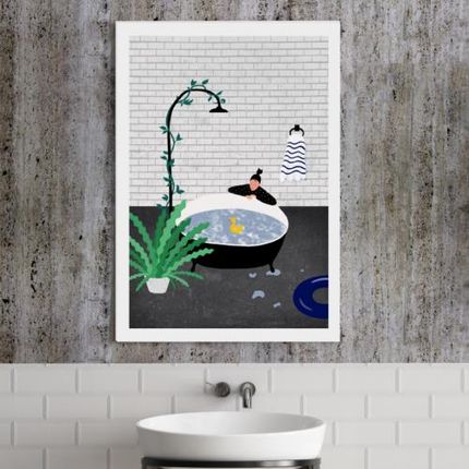 Plakat w stylu pop-art do łazienki Bath Duck obraz przedstawia kaczuszkę w łazience