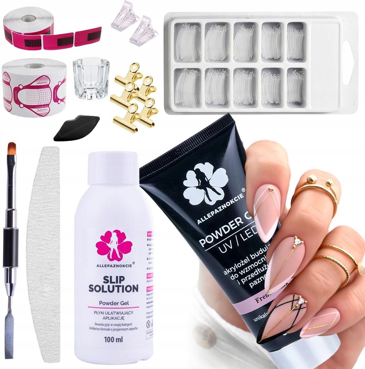 ALLEPAZNOKCIE ZESTAW LUX DO AKRYLOŻEL POWDER GEL PINK 50 ML