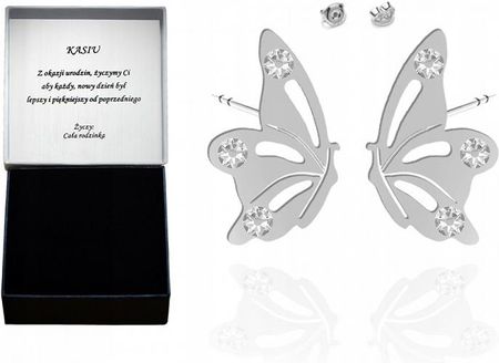Srebrne kolczyki Motyle kryształy Dedykacja Gratis