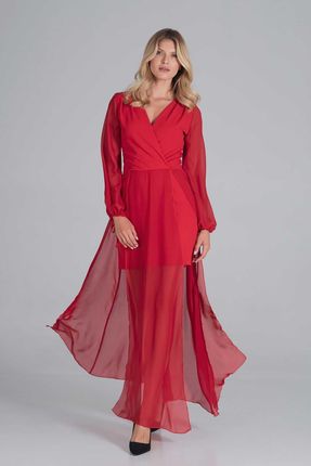 Sukienka koktajlowa z szyfonowymi aplikacjami (Czerwony, S)