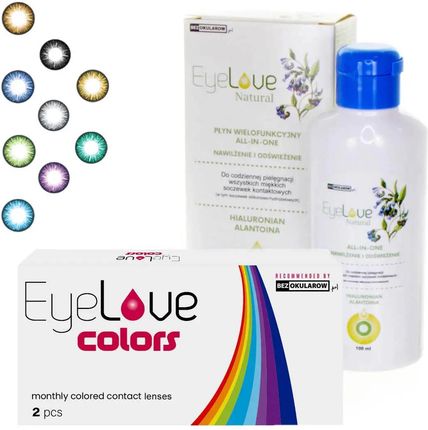 EyeLove Colors 2 szt. moc: 0,00 + płyn EyeLove Natural 100 ml + pojemnik