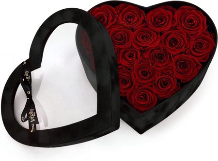 Flower Box Serce Infinity Rose Czerwone Wieczne Róże W Czarnym Welurowym Pudełku Xl