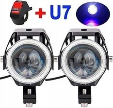 Zdjęcie 2 x HALOGEN MOTOCYKLOWY U7 LED+RING+WŁĄCZNIK CZARNy - Kobyłka