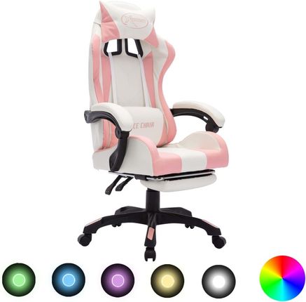 vidaXL Fotel gamingowy z LED RGB, różowo-biały, sztuczna skóra 288014