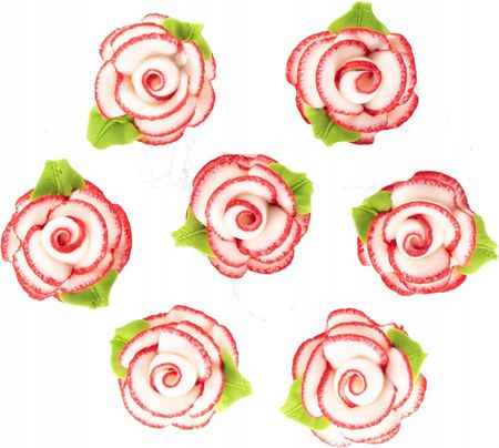 Kwiaty Cukrowe na Tort Średnie biało-czerwone Róże (bbb17515)