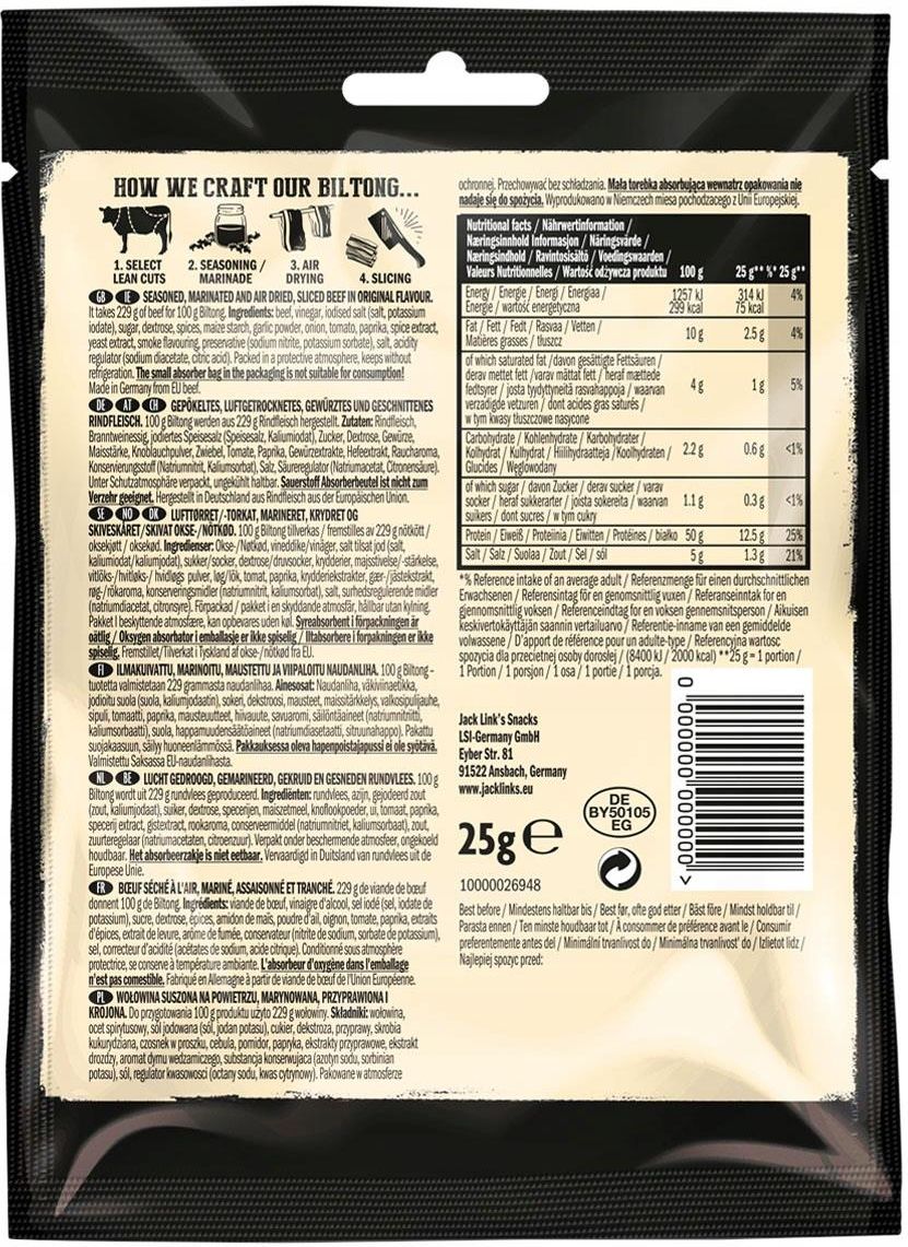 Suszona wołowina Biltong Original 12x25g zestaw - zdjęcie 10 Suszona wołowina Biltong Original 12x25g zestaw