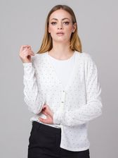 Zdjęcie Biały kardigan damski w czarne kropki - Łapy