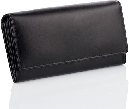 Skórzany damski portfel z ochroną RFID (Czarny)