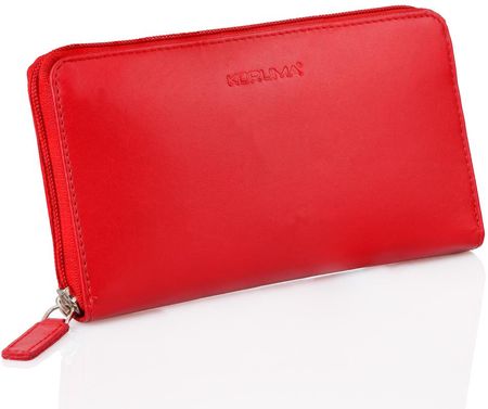 Skórzany portfel damski zapinany na zamek z ochroną RFID (Czerwony) - KUK-153PR