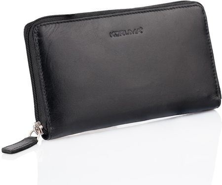 Skórzany portfel damski zapinany na zamek z ochroną RFID (Czarny) - KUK-153PBL