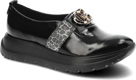 Czarne Półbuty Lamanti Eleganckie Skórzane Mokasyny Damskie