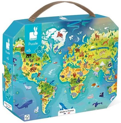 Janod Puzzle w Walizce Mapa świata 100 el J02607