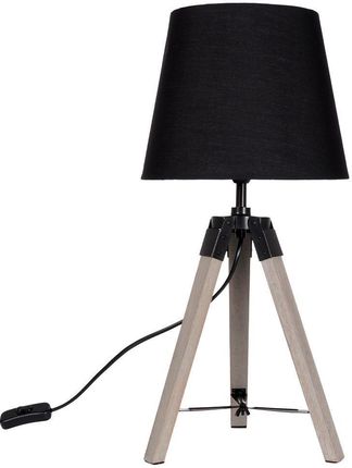 Lampa stołowa z kloszem abażurem lampka nocna czarna drewniana 50 cm