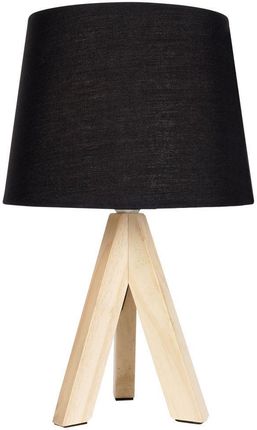 Lampa stołowa z kloszem abażurem lampka nocna czarna drewniana 30x14cm