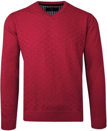 Sweter Czerwony W Serek Bawełniany Tłoczony Wzór V Neck Męski Bartex Swkowbrtx0009Czerwonywzv