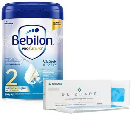 Bebilon Profutura Cesar Biotik 2 Mleko Następne Po 6. Miesiącu 800G + Blizcare Silikonowy Medyczny Plaster Na Blizny 25X5Cm 5Szt.