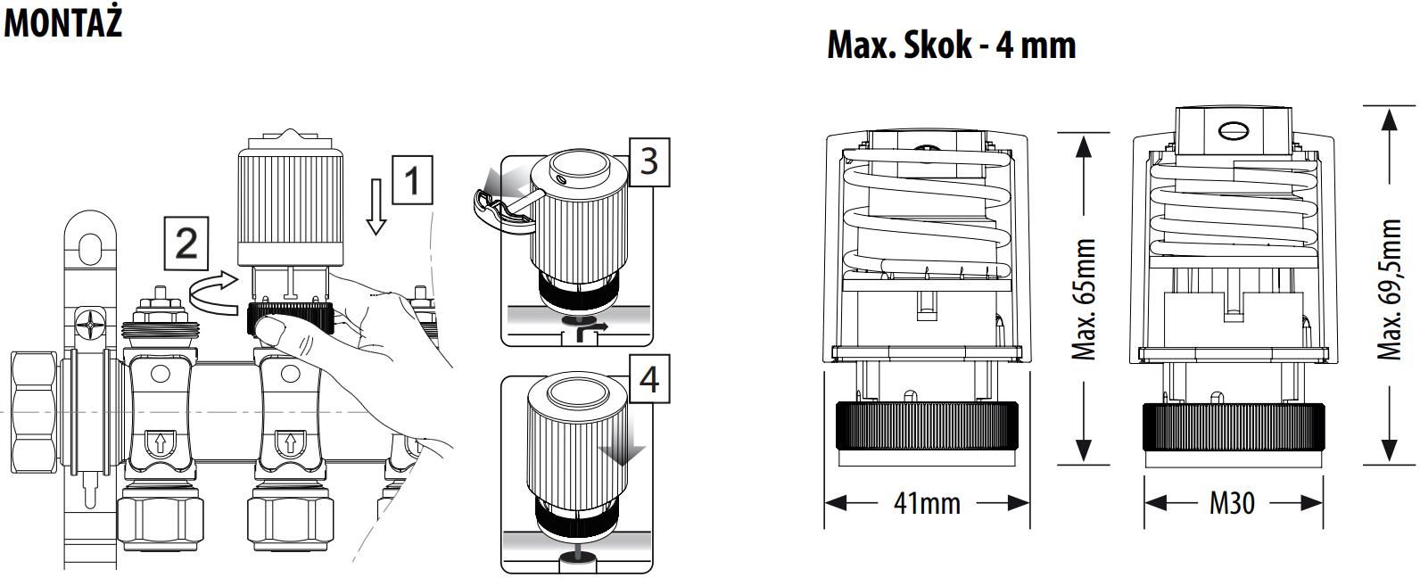 Siłownik termoelektryczny Engo E30NC230 M30x1,5 SALUS