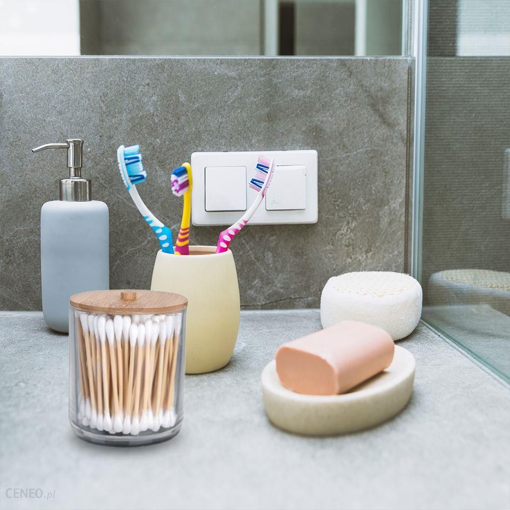 Pojemnik łazienkowy na patyczki płatki kosmetyczne higieniczne podajnik bambusowy zestaw 2 sztuki