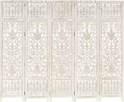 Zdjęcie Lumarko Parawan 5-panelowy, rzeźbiony, biały, 200x165 cm, drewno mango - Bartoszyce