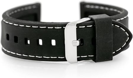 Kemer Pasek gumowy do zegarka - przeszywany czarny/białe 22mm
