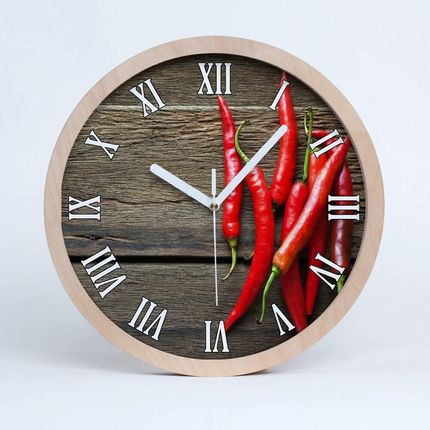 Fototapety Papryczki chilli Drewniany zegar ścienny (ZD119501609)