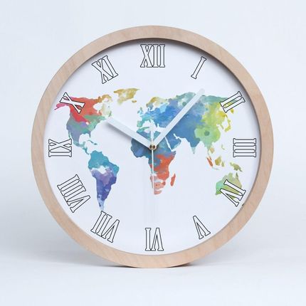 Fototapety Mapa świata Zegar ścienny drewniany (ZD69891500)