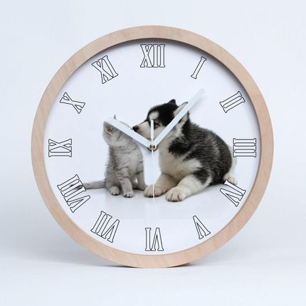 Fototapety Pies i kot Nowoczesny zegar ścienny (ZD73561386)
