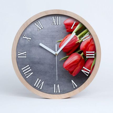 Fototapety Czerwone tulipany Zegar ścienny drewniany (ZD99719823)
